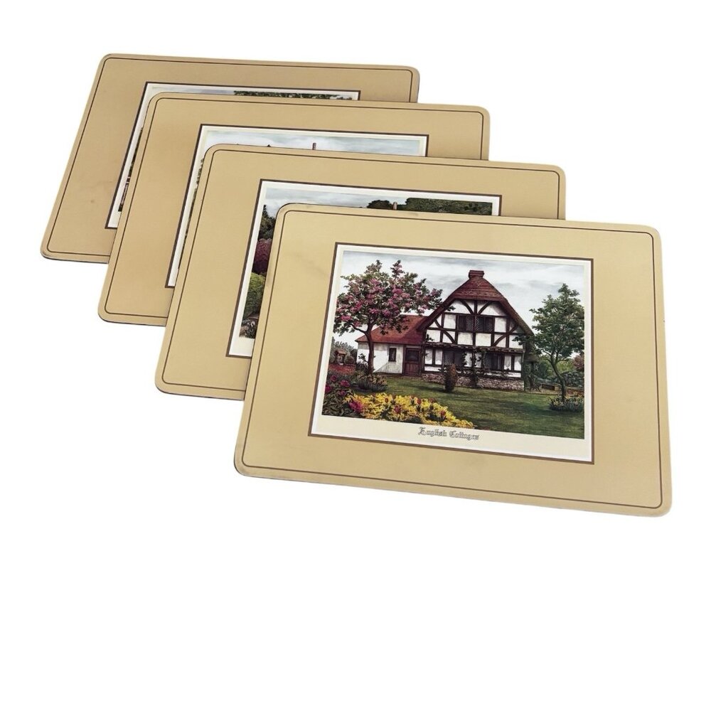 Vintage Set 4 Placemats Pimpernel English Cottages Gold Yellow Harvest Decor